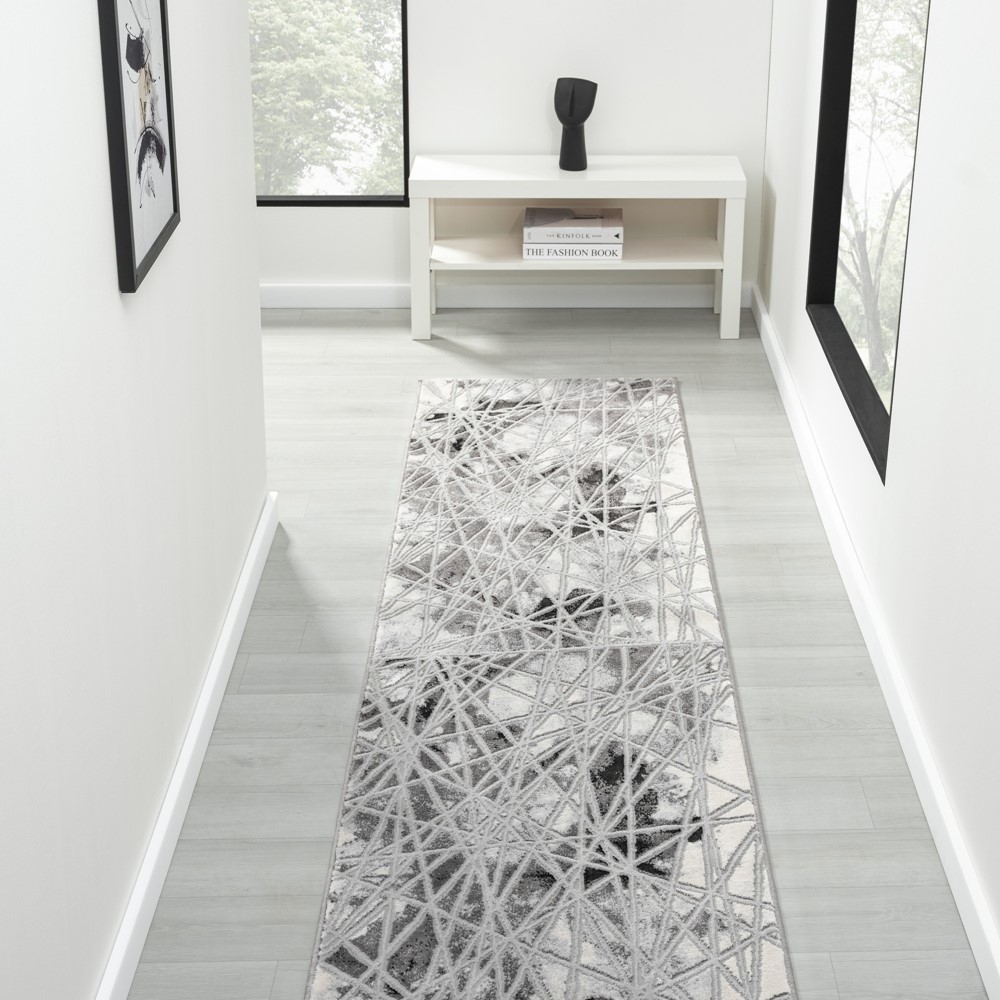 Bianco 185TA Abstract Geometric Runner Rug in Grey